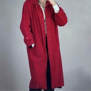Vintage 90s Red Corduroy Trench Coat Newport News Longline Jacket Cherry Girl